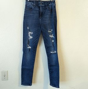 A&F Ripped High Rise Navy Blue Jeans Size 6